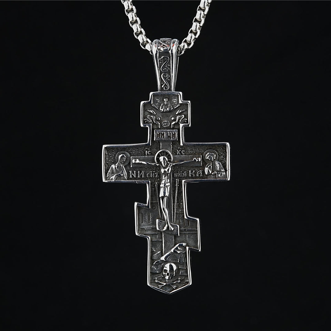 Christianartworkshop Titanium Orthodox Jesus Crucifix Necklace Protection Jewelry - Silver - image 0