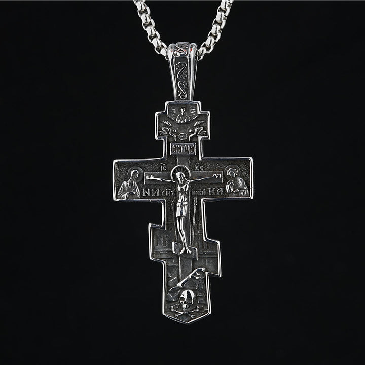 Christianartworkshop Titanium Orthodox Jesus Crucifix Necklace Protection Jewelry - Silver - image 0