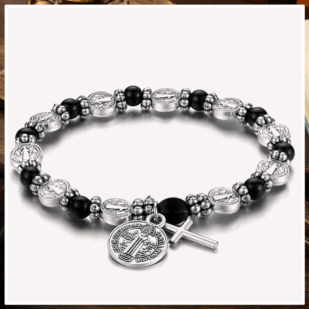 Christianartworkshop Silver St. Benedict Medal Rosary Bracelet - image 3