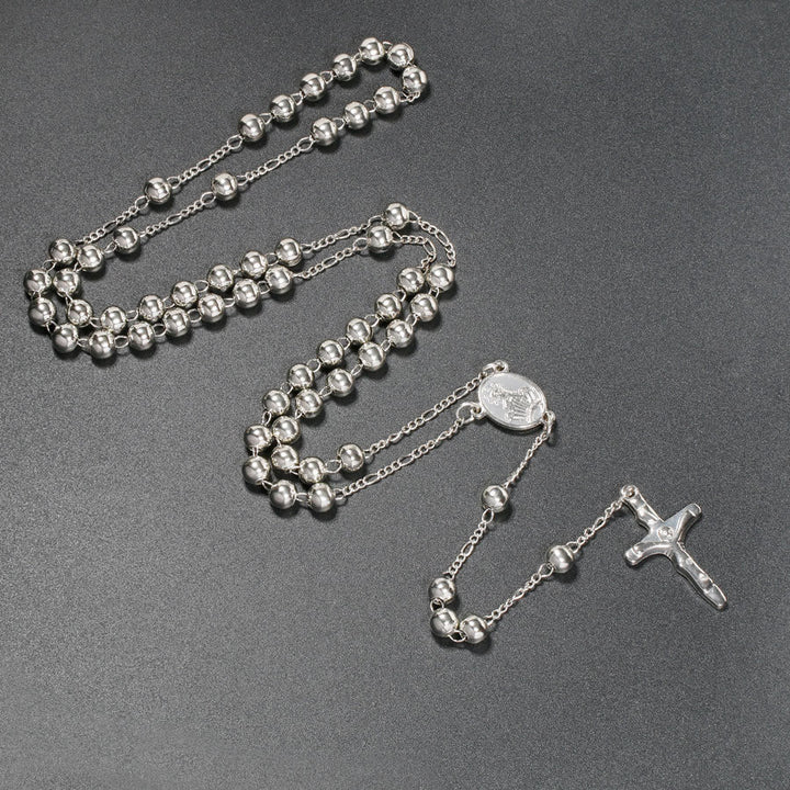 Christian Virgin Mary Long Chain Jesus Cross Religion Rosary - Silver - image 4