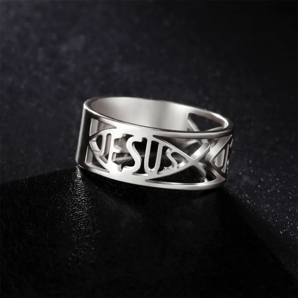Christianartworkshop Jesus Fish Skeleton Titanium Religion Ring - Silver - UK Size V1/2（US 11） - image 4