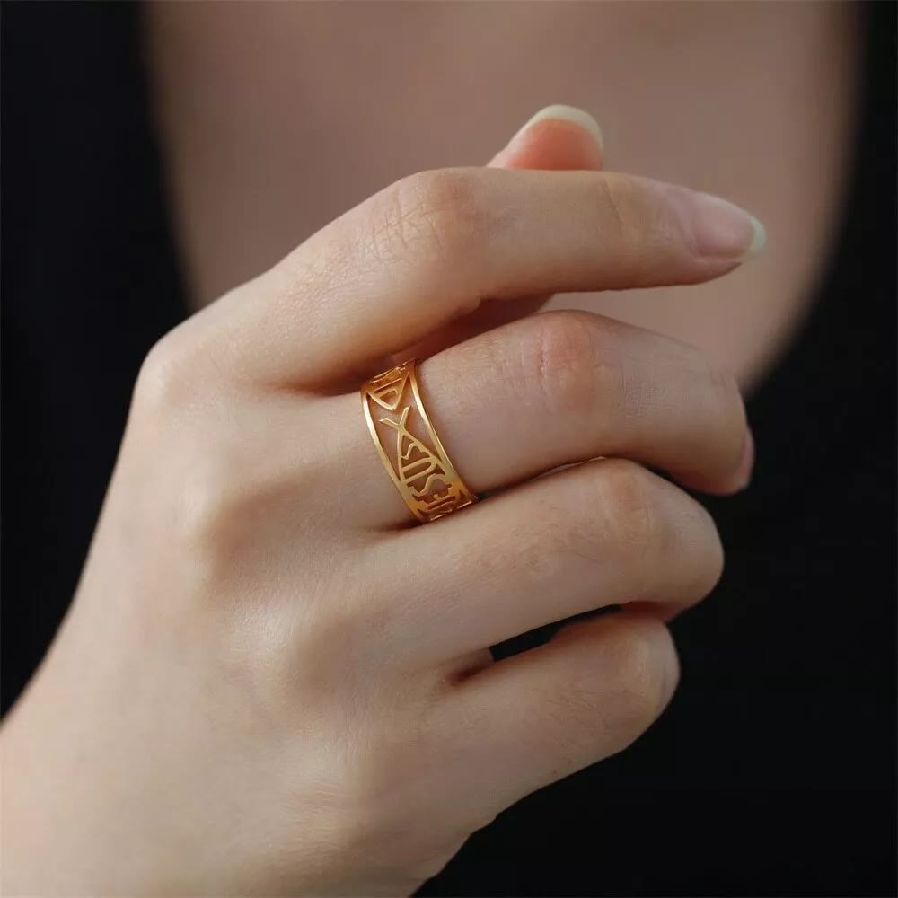 Christianartworkshop Jesus Fish Skeleton Titanium Religion Ring - image 3