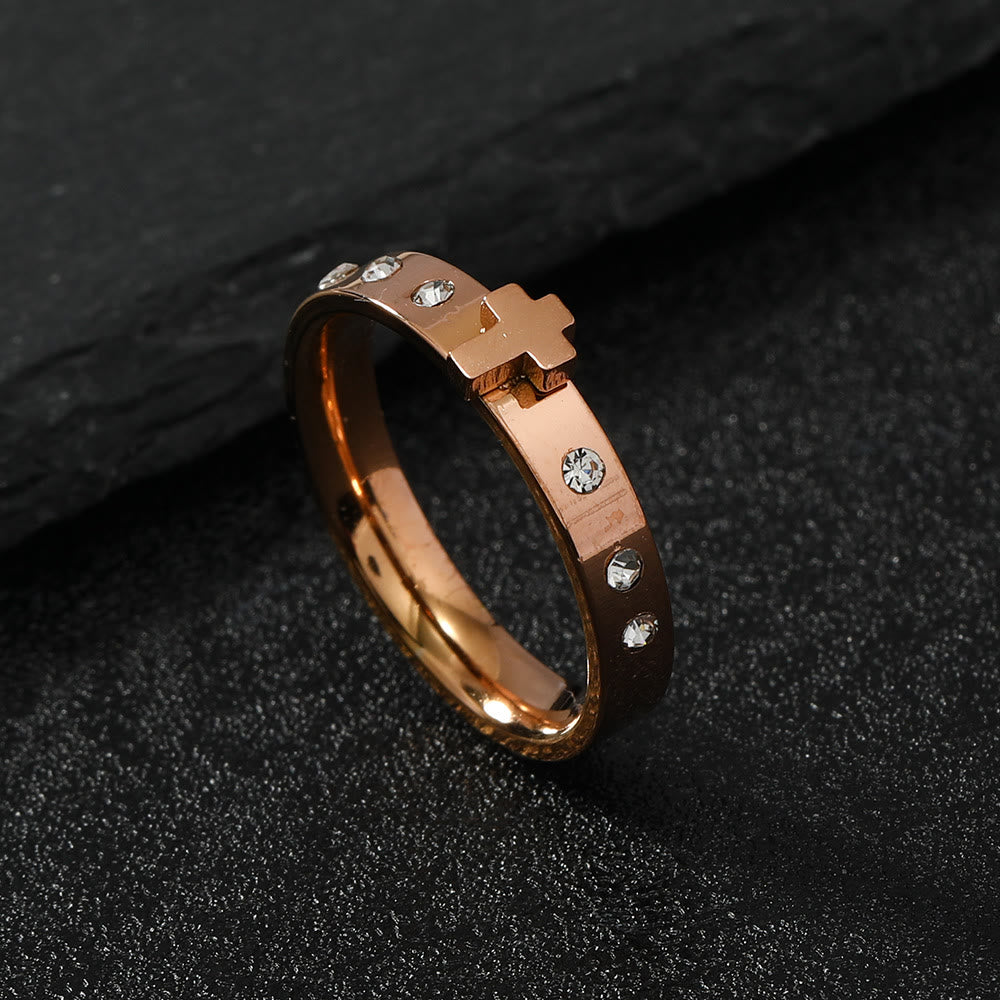 Christianartworkshop Colorfast Three-dimensional Cross Stainless Steel Ring - Rose gold - UK Size S（US 9） - image 1