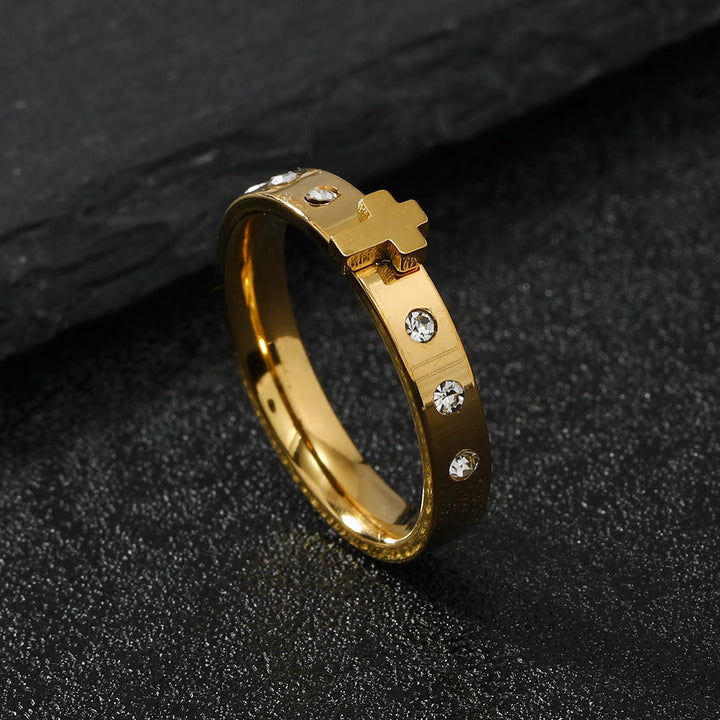 Christianartworkshop Colorfast Three-dimensional Cross Stainless Steel Ring - Golden - US 9 - image 2