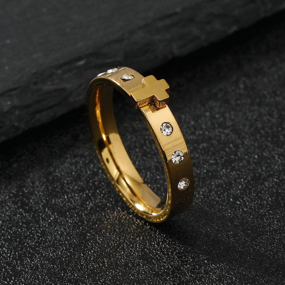 Christianartworkshop Colorfast Three-dimensional Cross Stainless Steel Ring - Golden - UK Size S（US 9） - image 2