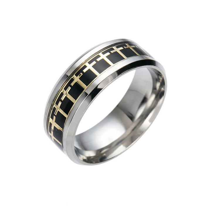 Christianartworkshop Shinny Jesus Cross Ring Religious Band Jewelry  - Black-gold - US13 - image 9