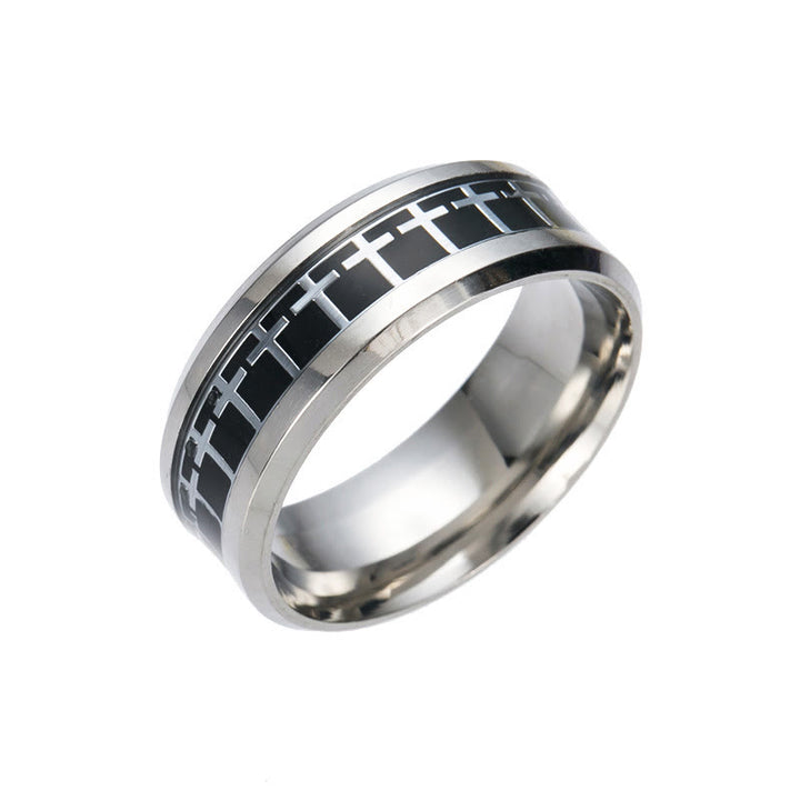Christianartworkshop Shinny Jesus Cross Ring Religious Band Jewelry  - Black-silver - US13 - image 10