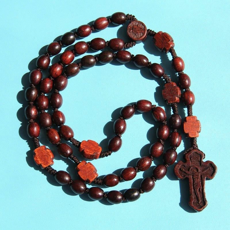 Handcrafted Christian Cross Rosewood Rosary - image 2