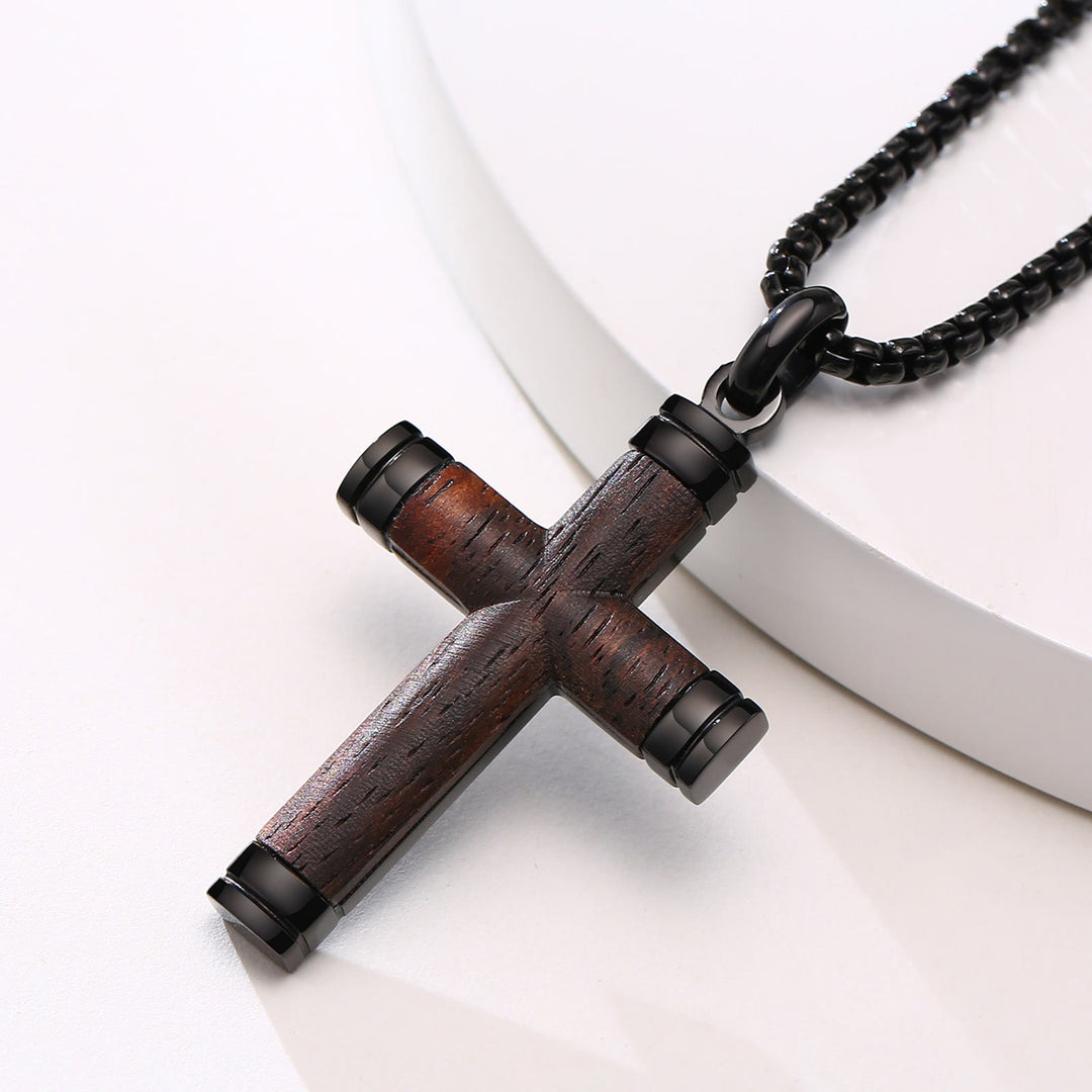 Christianartworkshop Pearwood Wooden Cross Pendant Titanium Necklace - image 5
