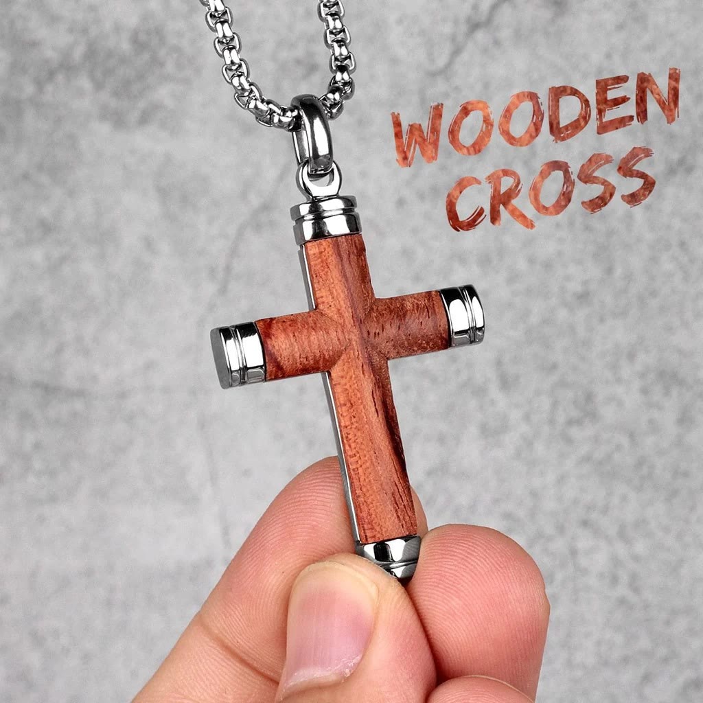 Christianartworkshop Pearwood Wooden Cross Pendant Titanium Necklace - image 11