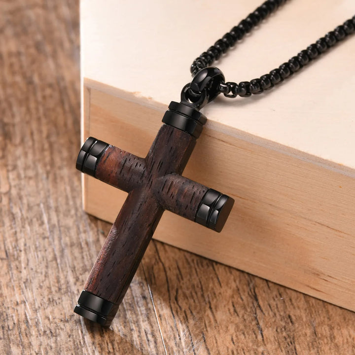 Christianartworkshop Pearwood Wooden Cross Pendant Titanium Necklace - image 3