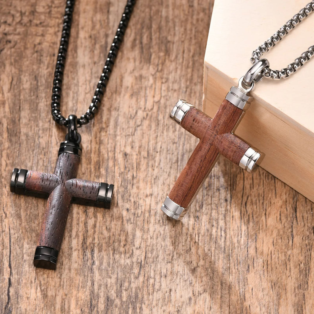 Christianartworkshop Pearwood Wooden Cross Pendant Titanium Necklace - Black - image 1