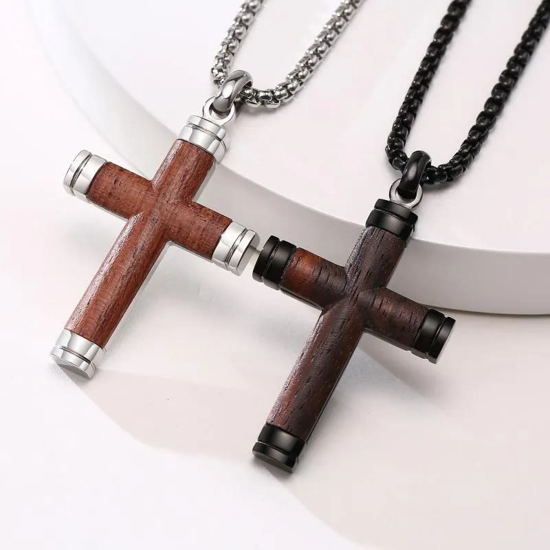 Christianartworkshop Pearwood Wooden Cross Pendant Titanium Necklace - image 2