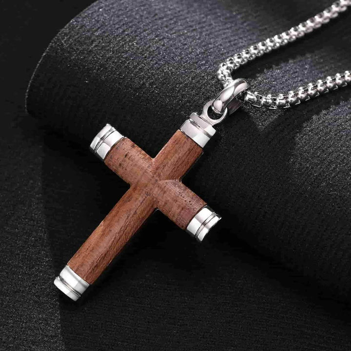 Christianartworkshop Pearwood Wooden Cross Pendant Titanium Necklace - image 10