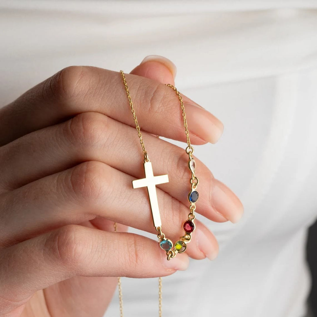 Biblical Birthstone Cross Necklace Religion Jewelry Gift