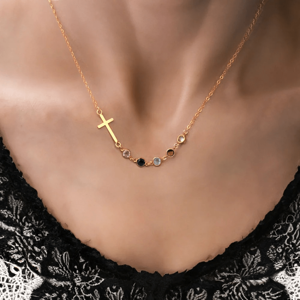 Biblical Birthstone Cross Necklace Religion Jewelry Gift