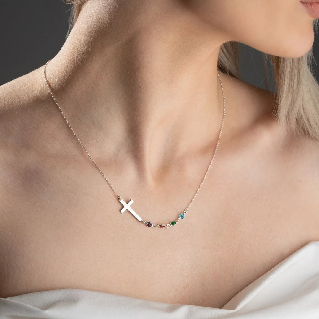 Biblical Birthstone Cross Necklace Religion Jewelry Gift