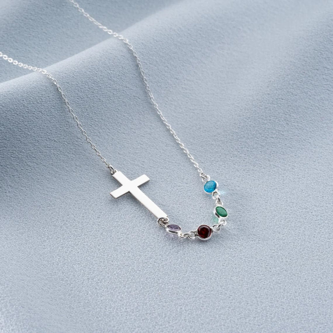 Biblical Birthstone Cross Necklace Religion Jewelry Gift
