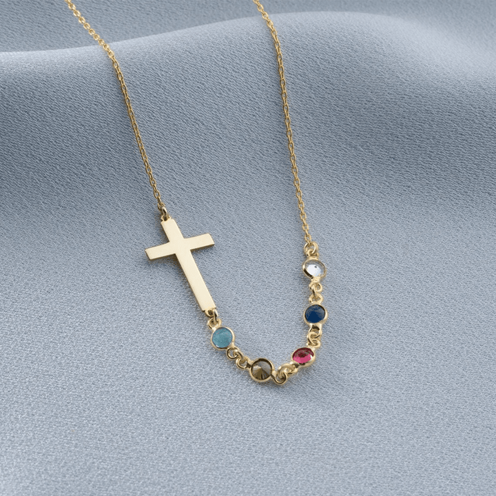 Biblical Birthstone Cross Necklace Religion Jewelry Gift