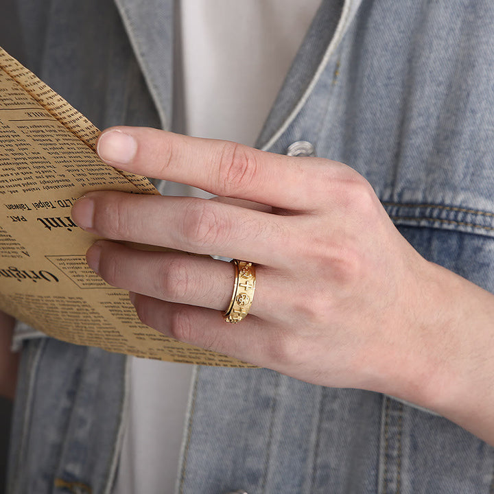 Rotatable Skull Head Cross Religion Ring