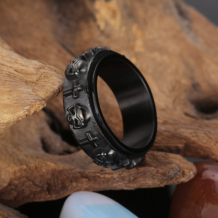 Christianartworkshop Rotatable Skull Head Cross Religion Ring - Black - UK Size Z（US 13） - image 7