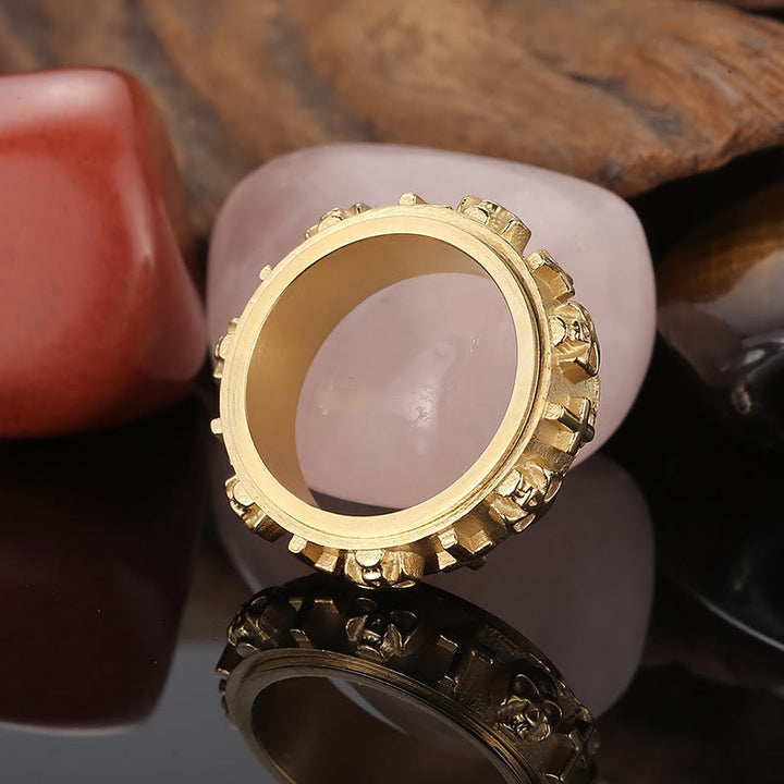 Christianartworkshop Rotatable Skull Head Cross Religion Ring - Golden - UK Size Z（US 13） - image 4