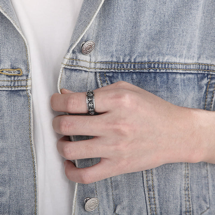 Rotatable Skull Head Cross Religion Ring
