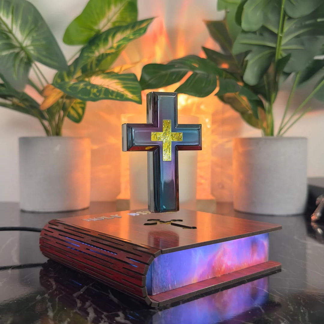 Christianartworkshop Book-base Magnetic Levitation Cross Ornament - Book Base-Colorful Cross - AU Plug - image 0