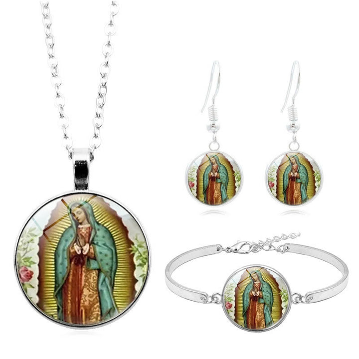 Christianartworkshop God Bless The Rose Of The Virgin Mary Glass Jewelry Set - 3 Piece Set - image 0