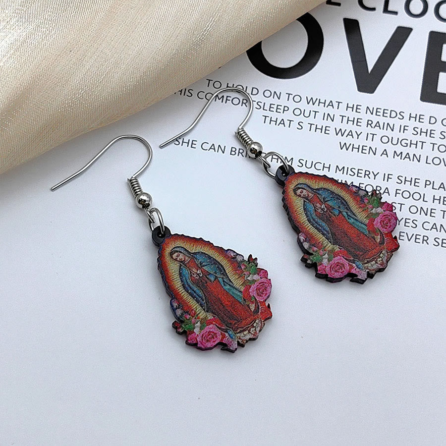 Christianartworkshop Our Lady Of Guadalupe Virgin Mary Colorful Earrings - image 4