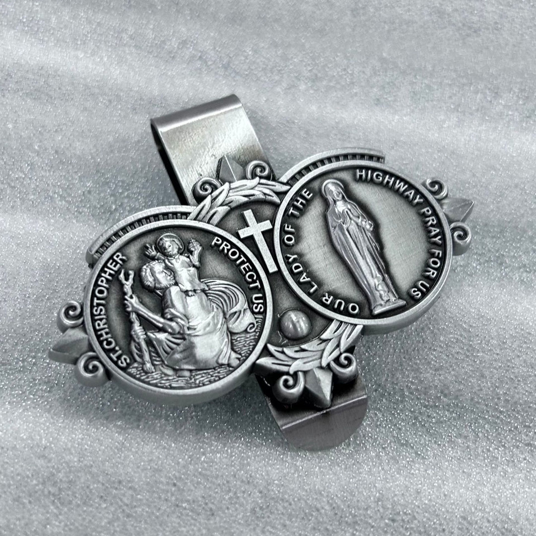 Christianartworkshop Saint Christopher Visor Clip Auto Accessories - Double Medals - image 1