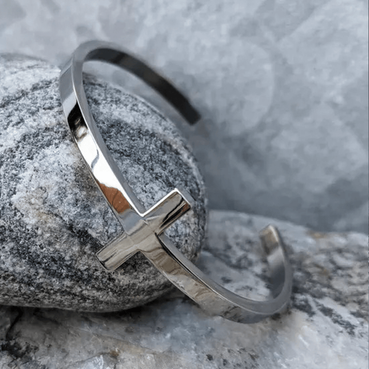 Christianartworkshop Silver Cross Cuff Bangle Religion Bracelet - image 1