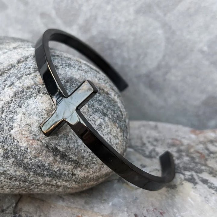 Christianartworkshop Silver Cross Cuff Bangle Religion Bracelet - Black - image 7