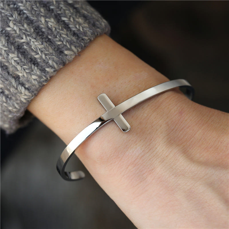Christianartworkshop Silver Cross Cuff Bangle Religion Bracelet - Silver - image 0