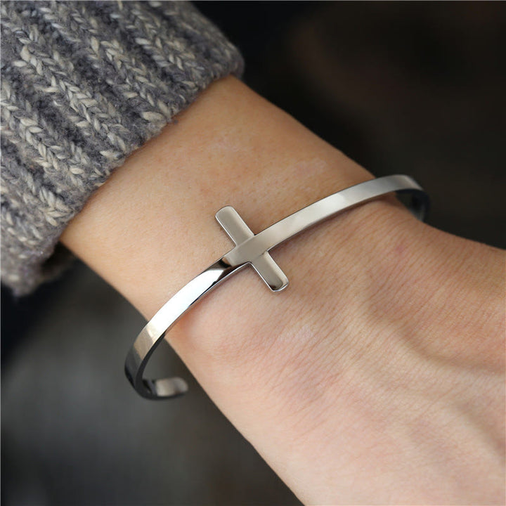 Christianartworkshop Silver Cross Cuff Bangle Religion Bracelet - Silver - image 0