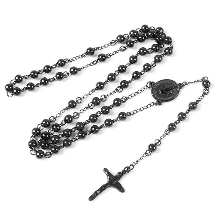 Stainless Steel Black Beaded Rosary - image 5