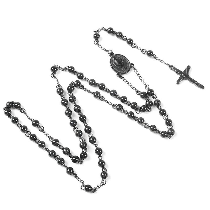 Stainless Steel Black Beaded Rosary - image 4