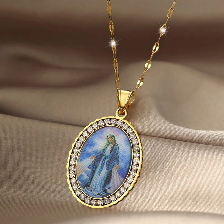 Christianartworkshop Virgin Mary Painting Necklace Religious Icon Jewelry - image 1