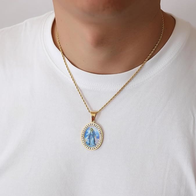 Christianartworkshop Virgin Mary Painting Necklace Religious Icon Jewelry - image 4