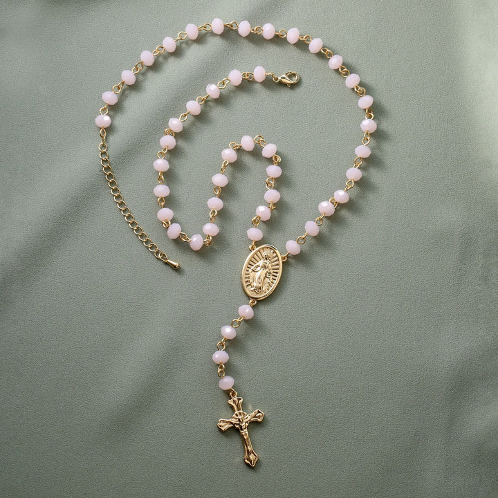 Virgin Mary Medal & Crucifix Pendant Necklace - Pink - image 16