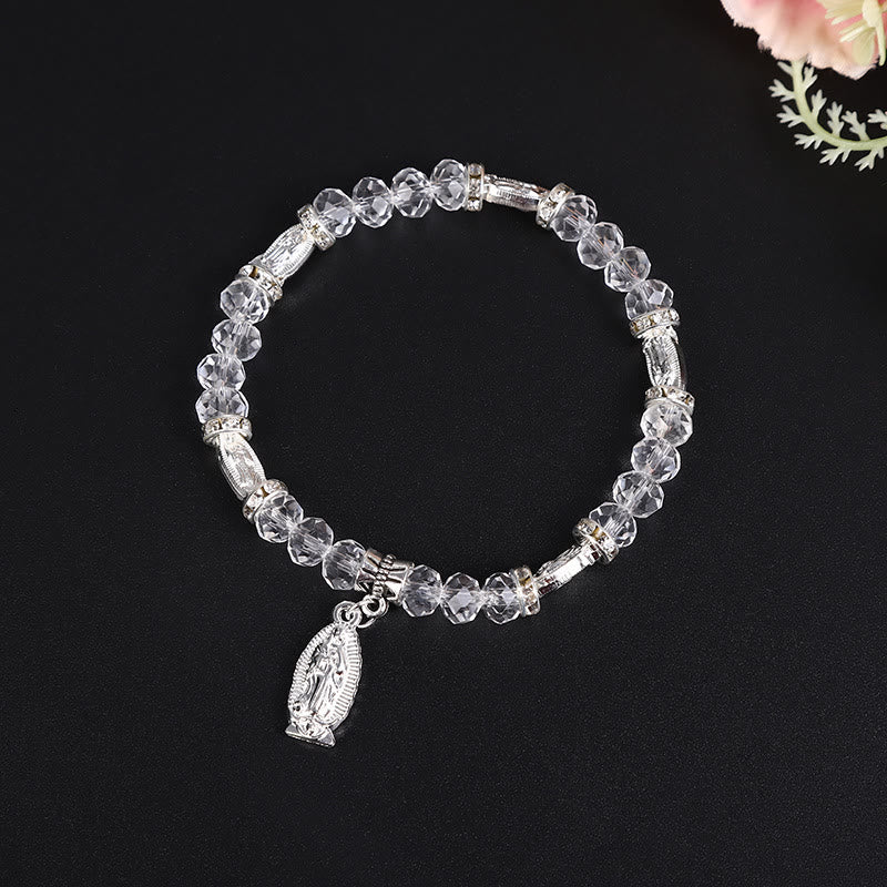 Christianartworkshop Clear Glass Bead Bracelet with Virgin Mary Pendant - Silver - image 2