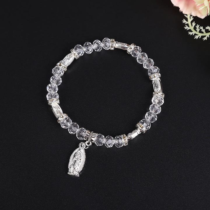 Christianartworkshop Clear Glass Bead Bracelet with Virgin Mary Pendant - Silver - image 2