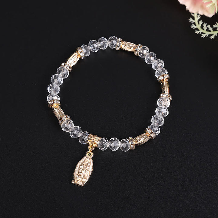 Christianartworkshop Clear Glass Bead Bracelet with Virgin Mary Pendant - image 1