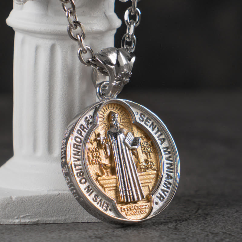 Christianartworkshop St. Benedict Home Blessing Alloy Necklace - Silver-gold - image 0