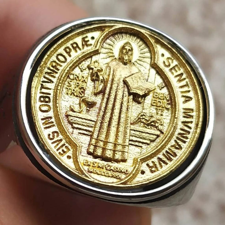 Christianartworkshop Two Tone Catholic St. Benedict Medal Cross Ring - image 4