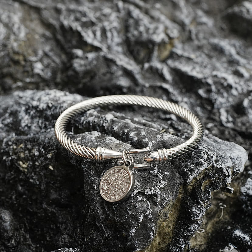 Christianartworkshop St. Benedict Twisted Cable Bangle Bracelet - Silver - image 4