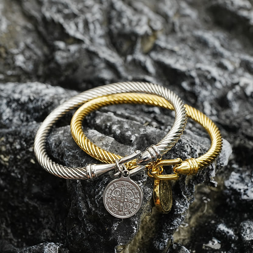 Christianartworkshop St. Benedict Twisted Cable Bangle Bracelet - Golden - image 0