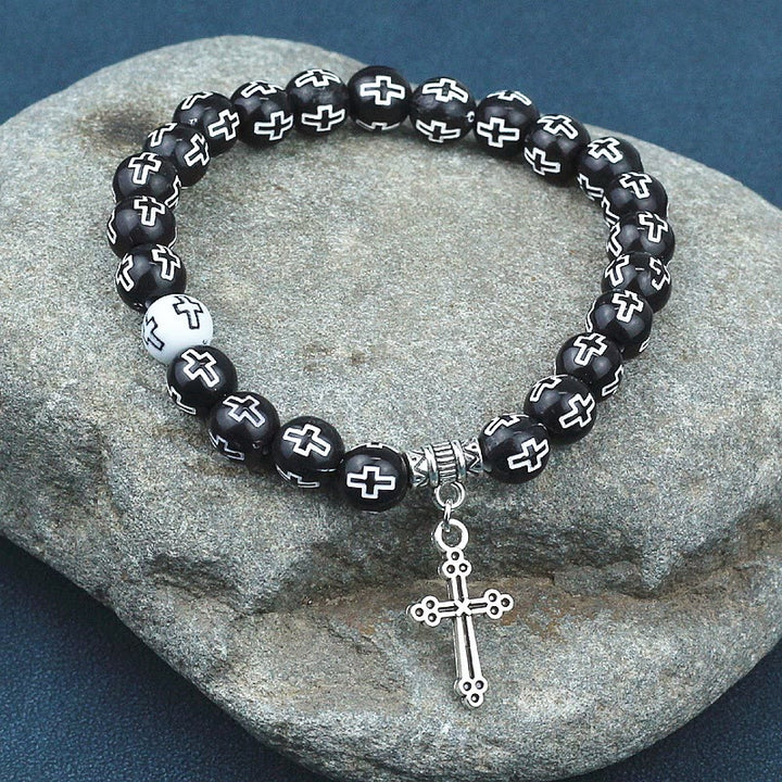 Christianartworkshop Cross Printed Black & White Bead Bracelet - image 1
