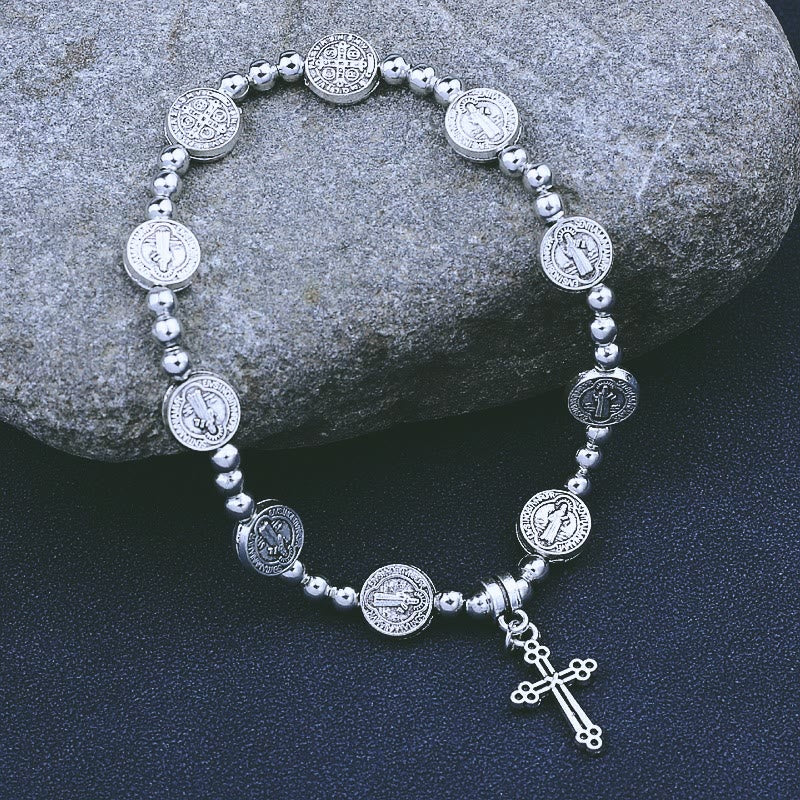 Christianartworkshop Metal Cross Pendant St. Benedict Theme Bracelet - Silver - image 0