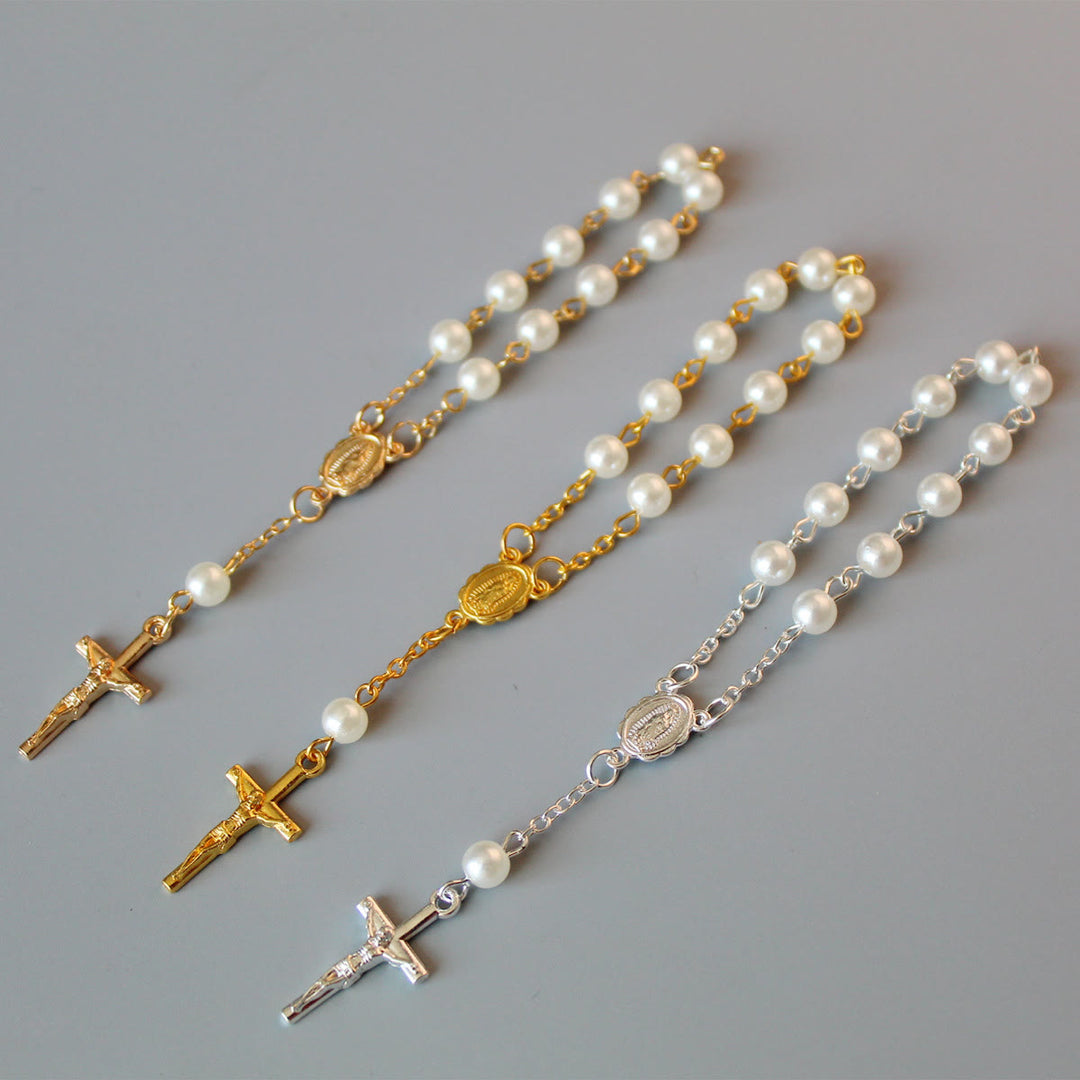 Pearl Beads Mini Rosary for Car/Baptism  - Champagne - image 1